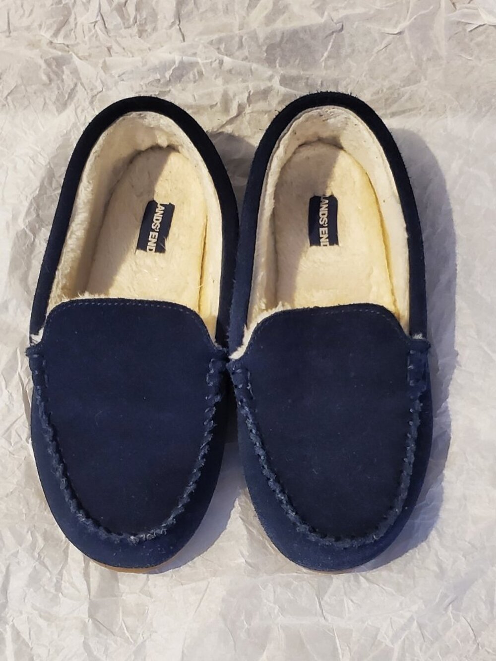 Lands End Navy Blue Classic Fleece Lined House Slippers Size 6